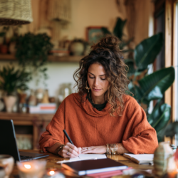 Female healer writing blogs