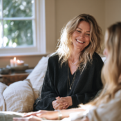 Female energy healer consulting her client